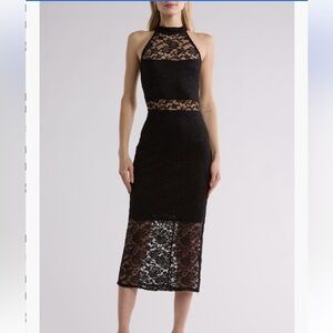 Elegant Black Lace Halter Dress